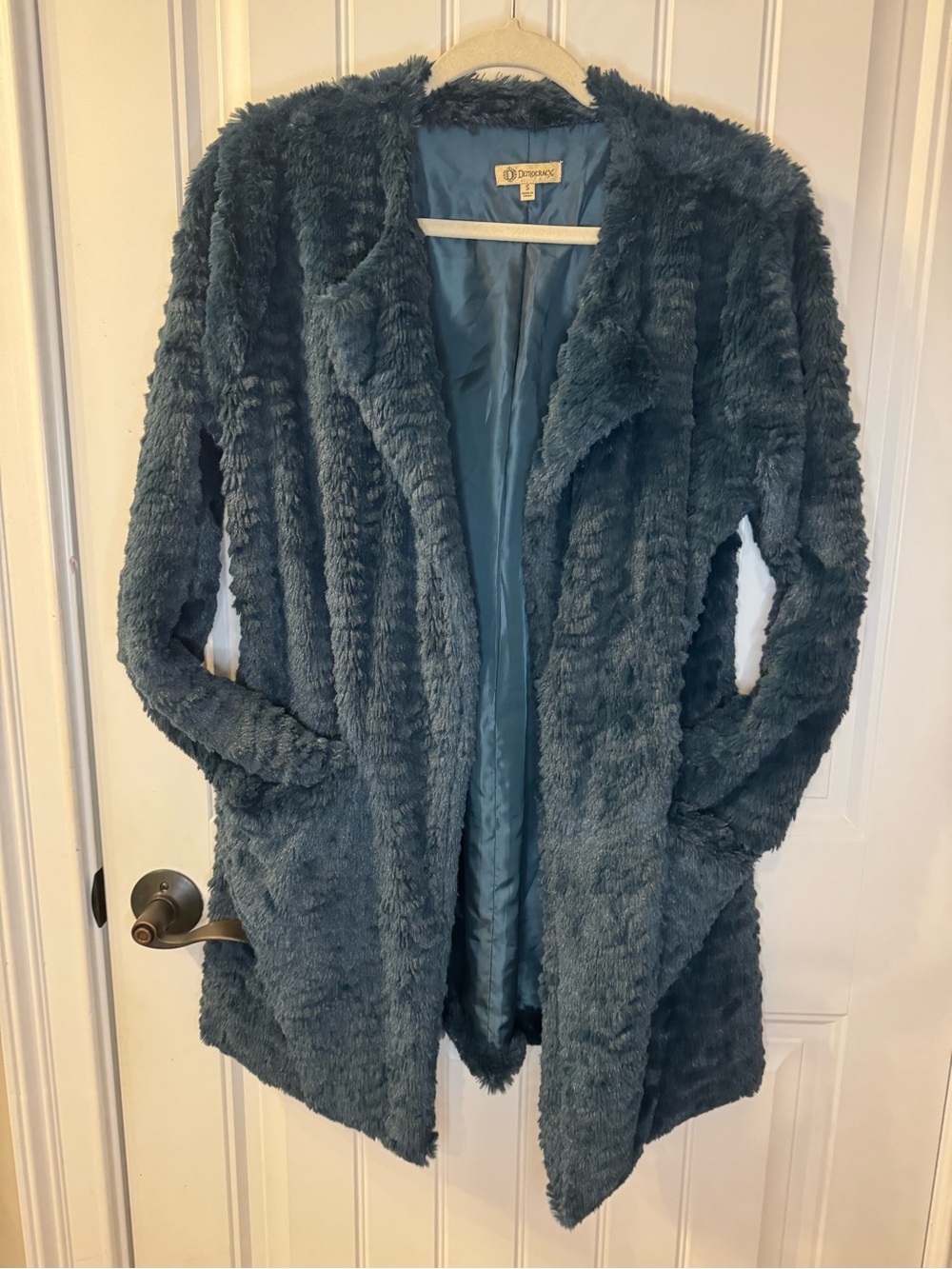 Democracy Plush Teddy Jacket in Teal Blue